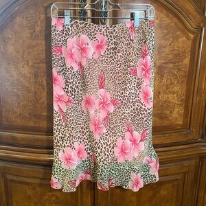 Floral Leopard Print Skirt - Pink and Brown